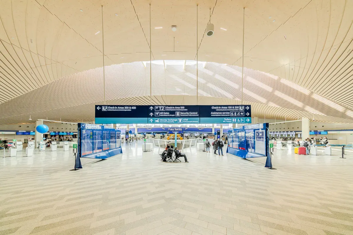 Interior of Helsinki-Vantaa Airport Terminal 2 Expansion in Helsinki, Finland