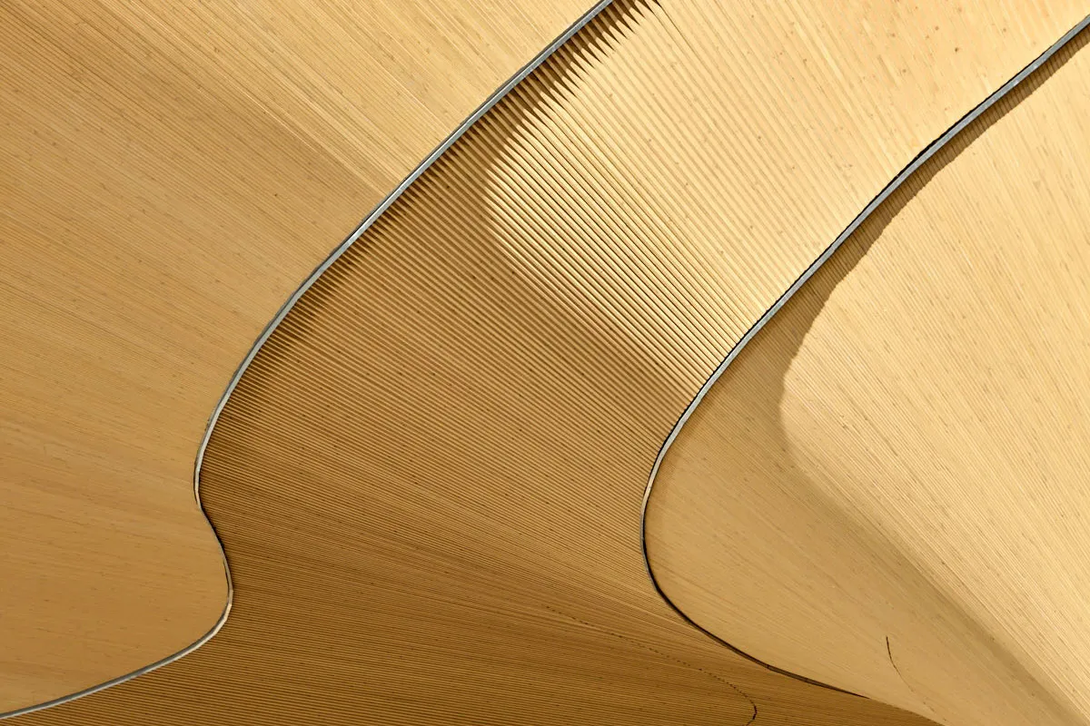 Detail of timber cladding of Helsinki Central Library Oodi in Helsinki, Finland